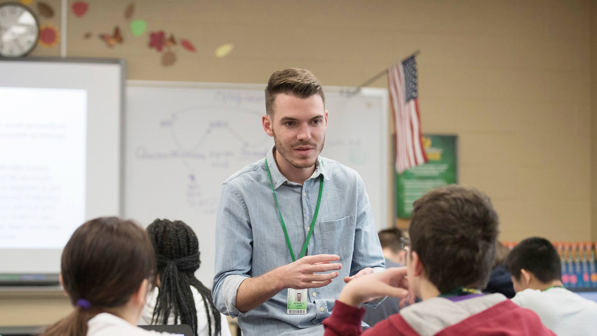 A Missouri State education student doing his student teaching practicum at a local high school classroom.