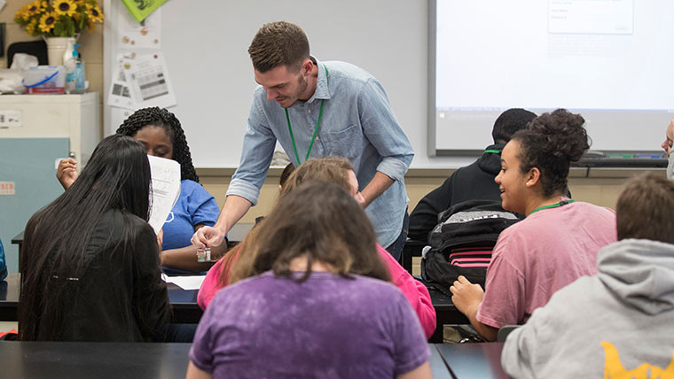 A Missouri State student doing student teaching at a local high school.