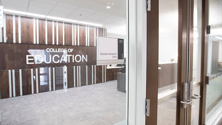 Entrance of the Education Advisement Center in Hill Hall