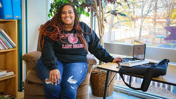 Missouri State student using laptop