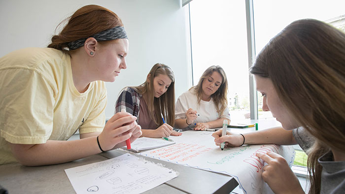 Education students working on group project in class.