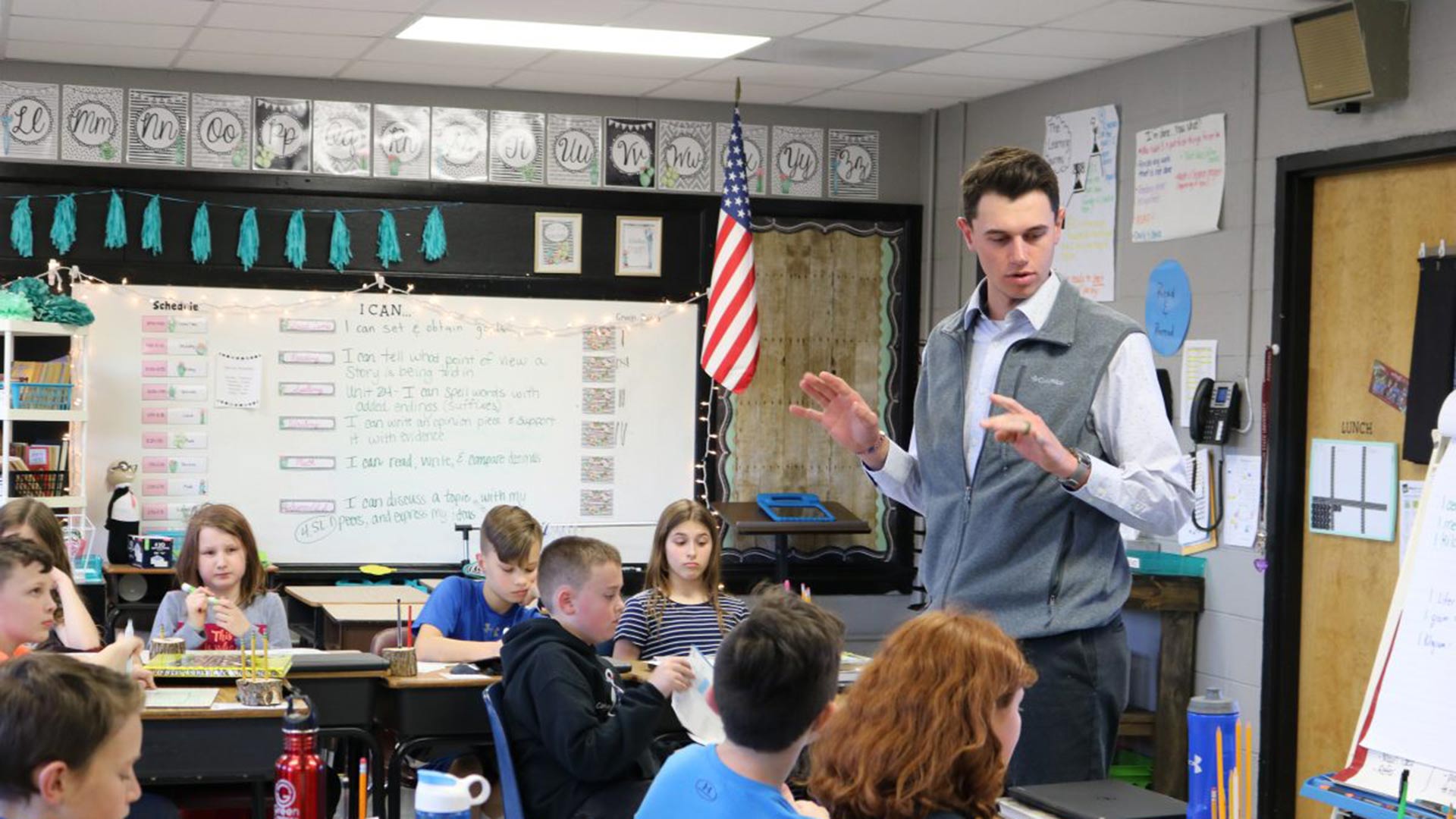 Student teacher in elementary classroom