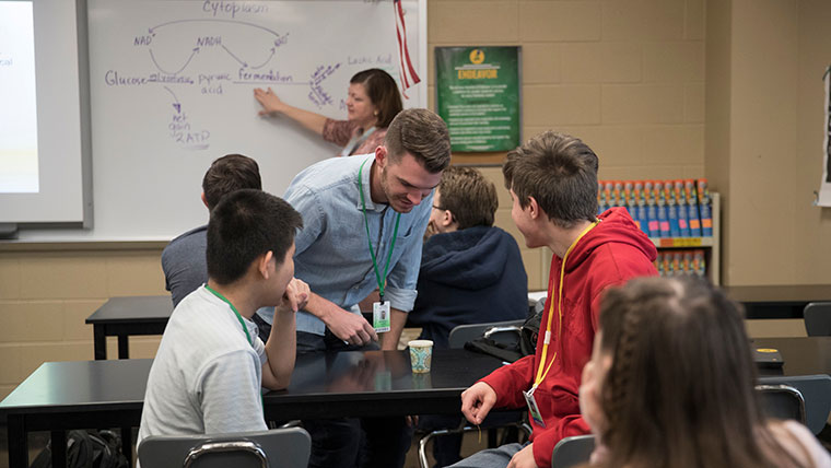 MSU student Kendell Loyd assists high school students in his practicum classroom.